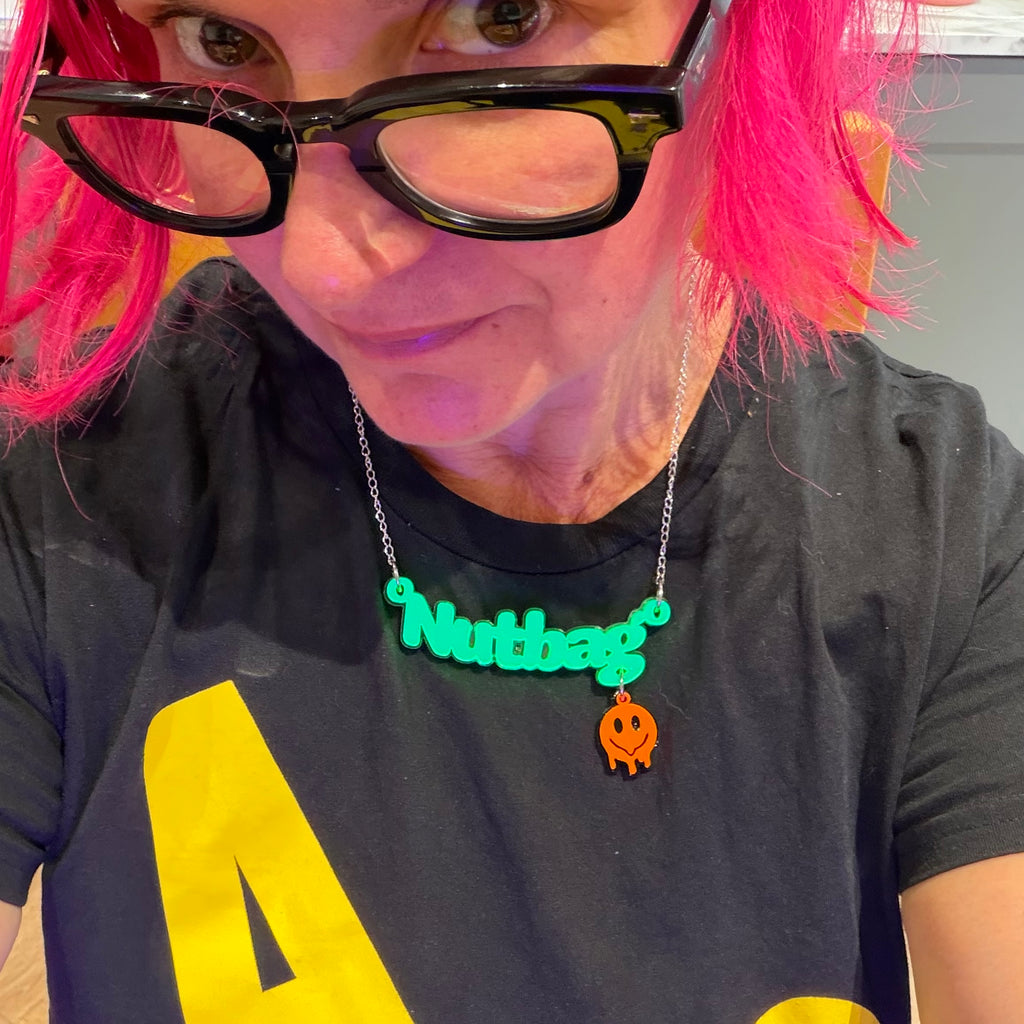 Nutbag Necklace - Neon Green, Double Layered, Skull Edition