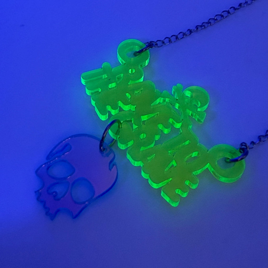 Rave To The Grave Necklace - Neon Yellow, Skull Edition