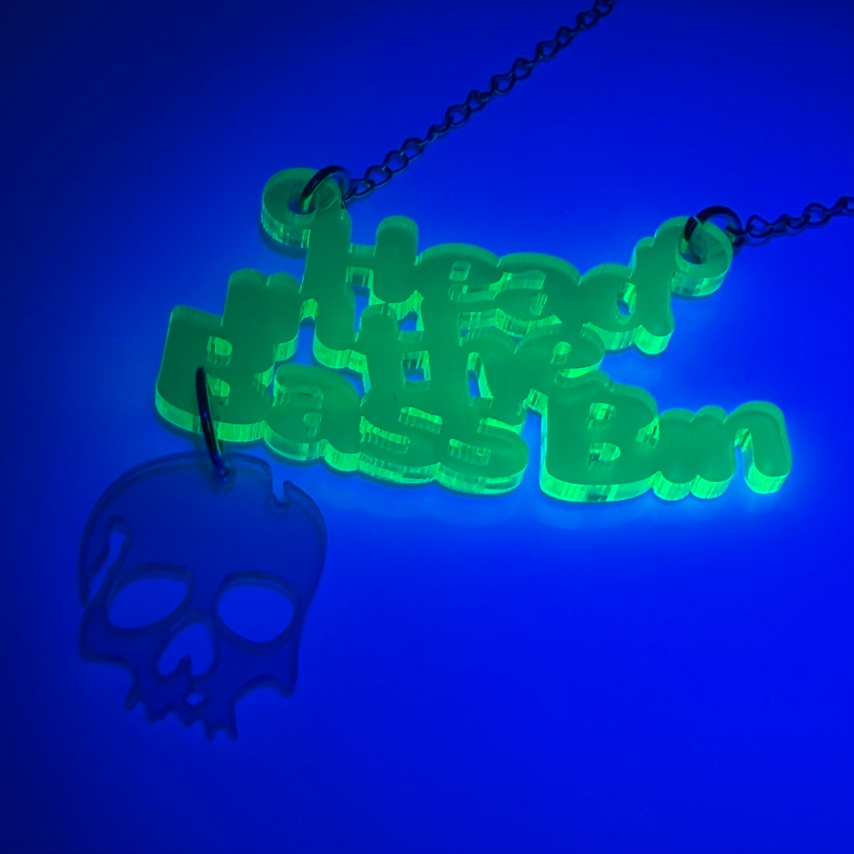 Bass Bin Necklace - Neon Yellow, Skull Edition