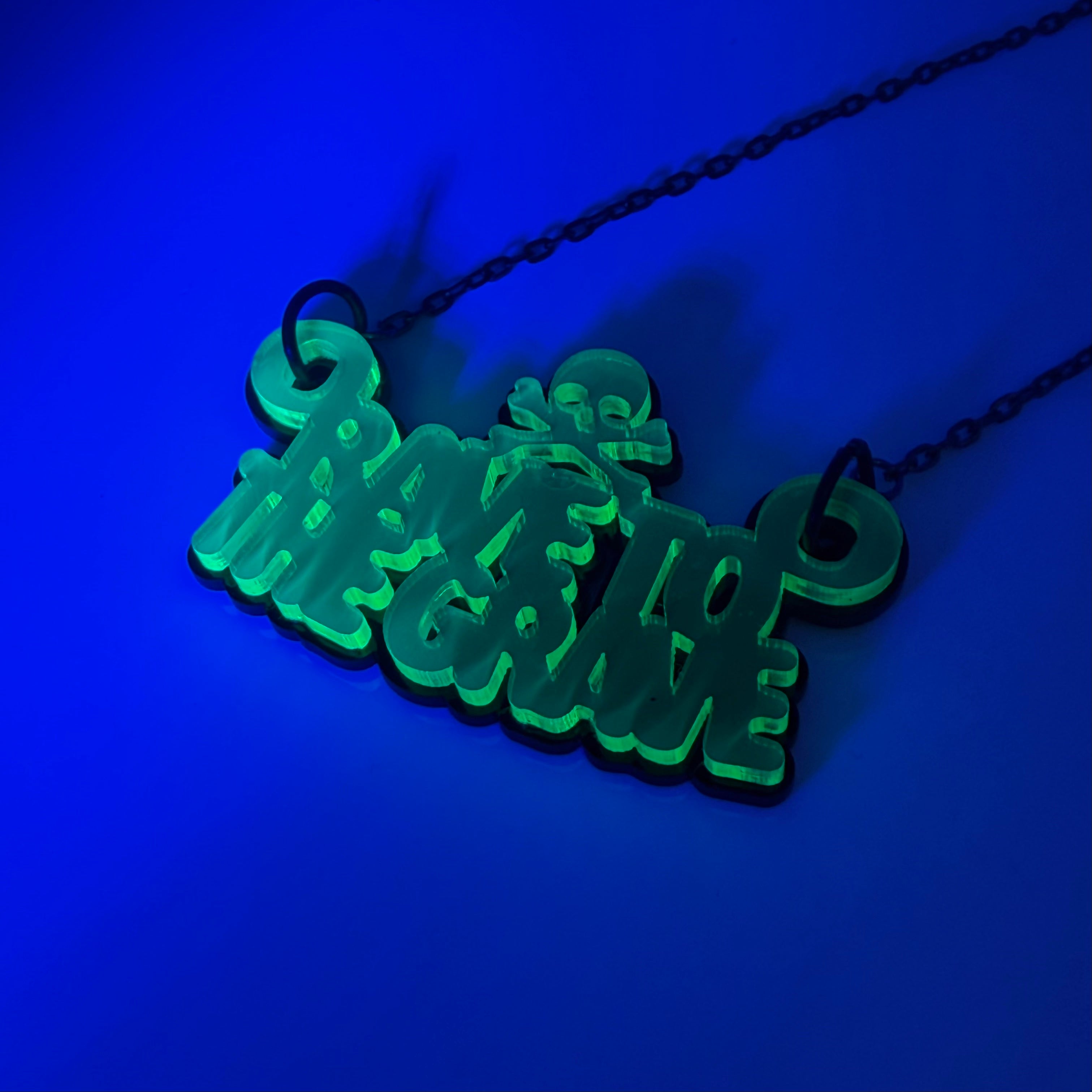 Rave To The Grave Necklace - Neon Green, Double Layered