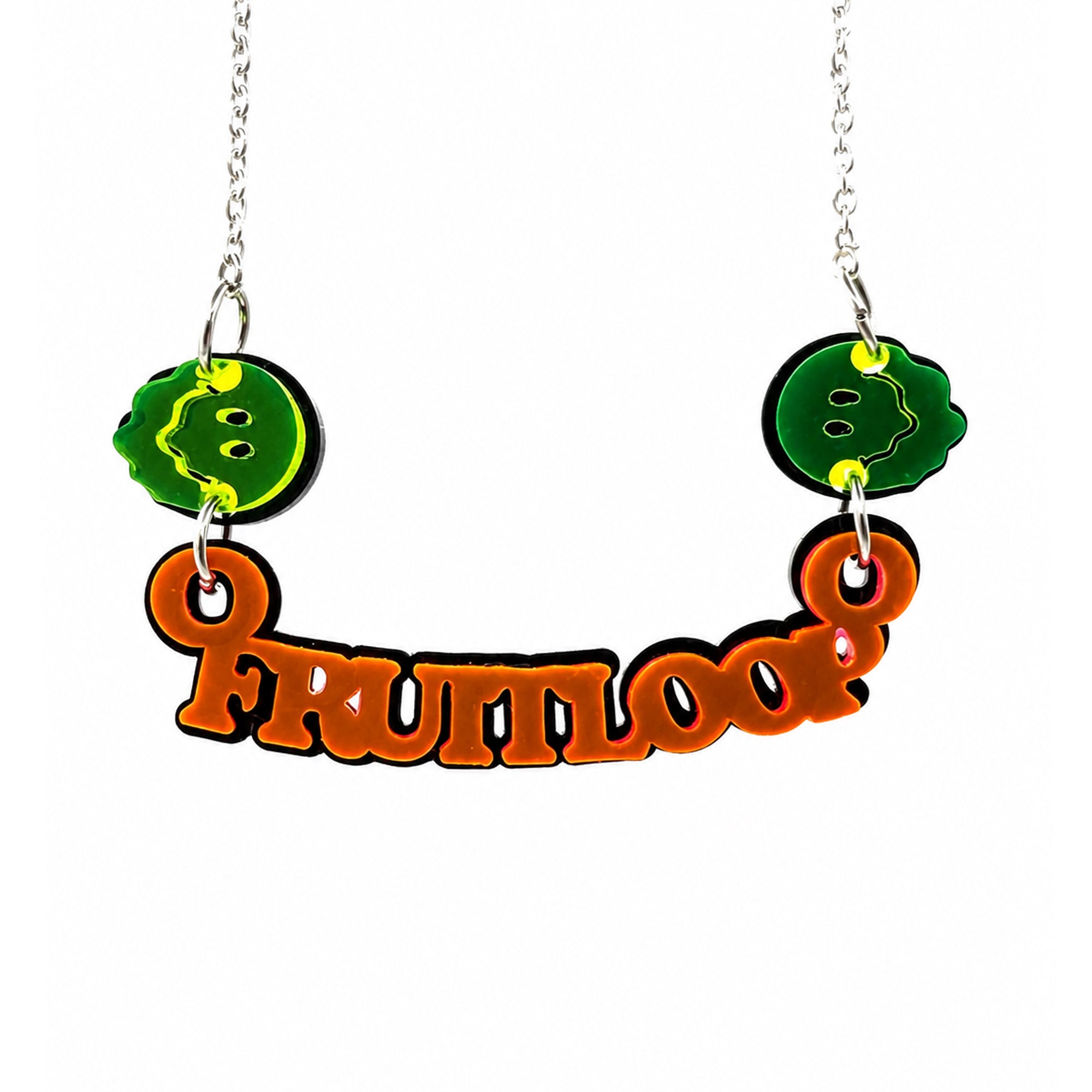 Fruitloop Neon Orange and Black Acrylic Necklace on white background