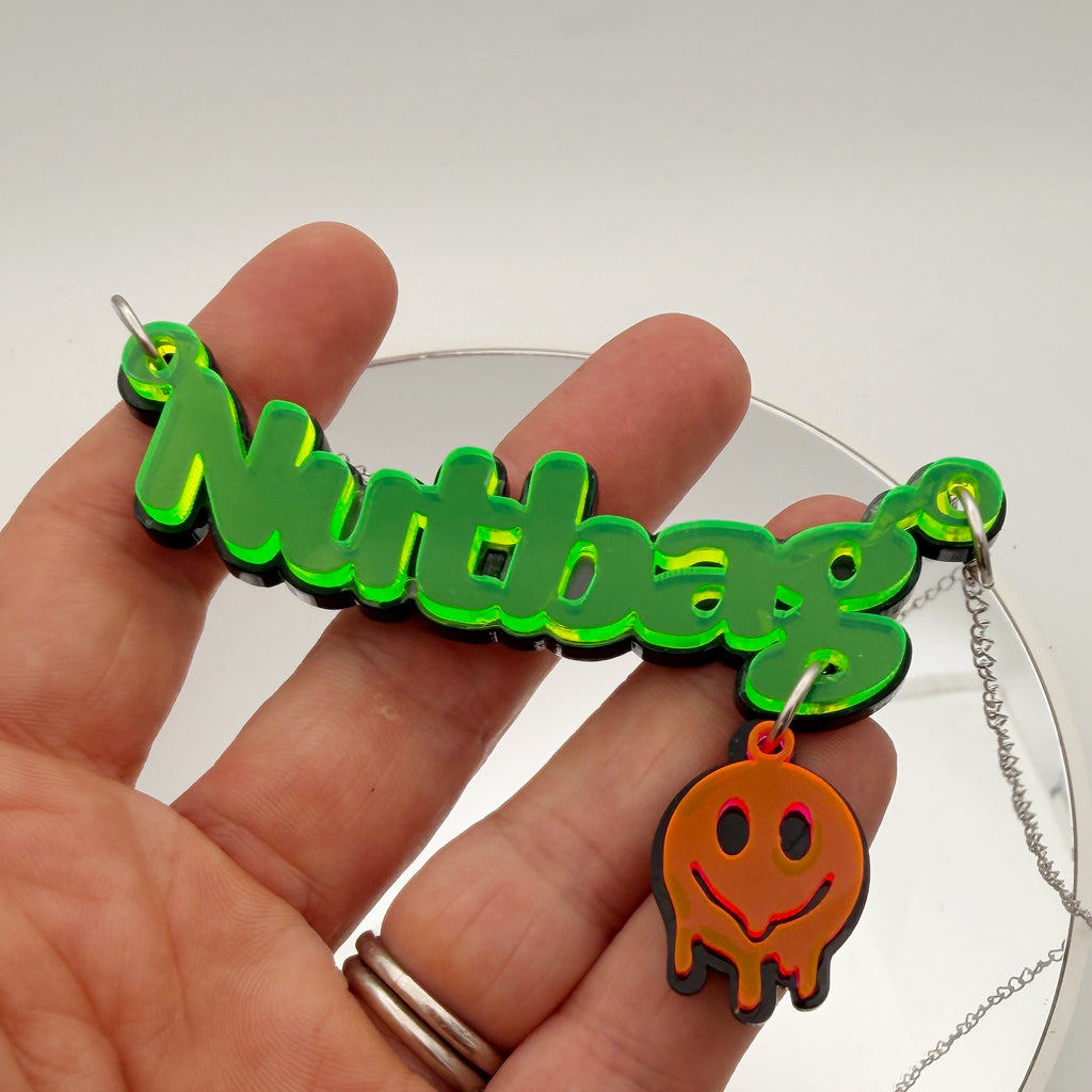 Nutbag Necklace - Neon Green, Double Layered, Skull Edition