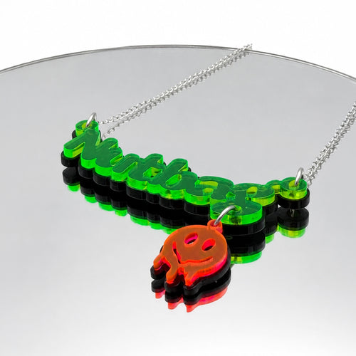 Nutbag Necklace - Neon Green, Double Layered, Skull Edition