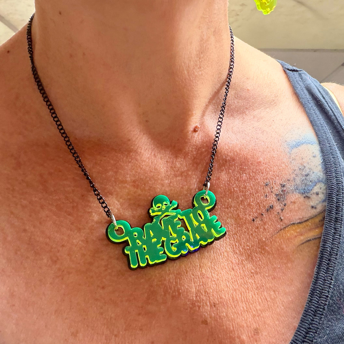 Rave To The Grave Necklace - Neon Green, Double Layered