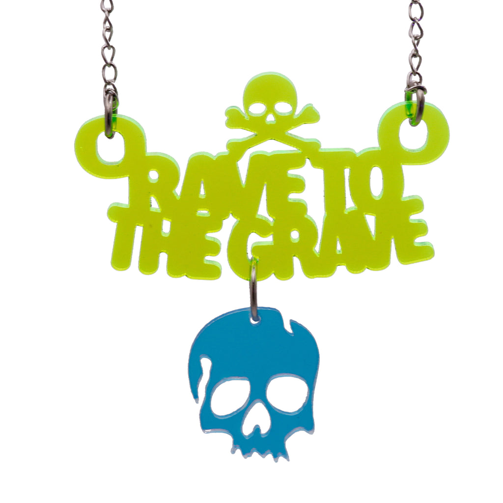 Rave To The Grave Necklace - Neon Yellow, Skull Edition