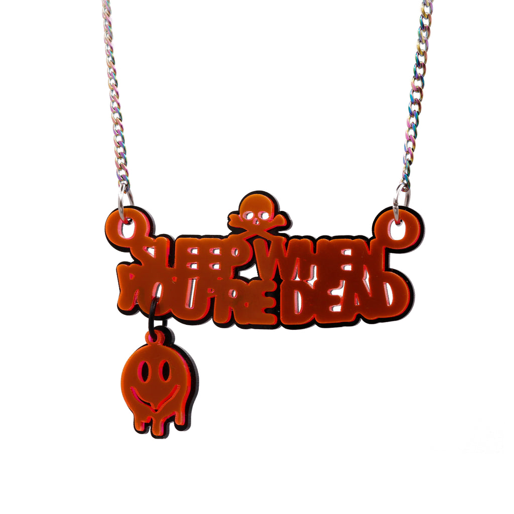 Sleep When You're Dead Necklace - Red, Double Layered Skull Edition